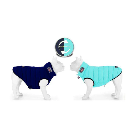 Hampton Hound Aqua & Navy Reversible Dog Puffer Jacket [Sz:XS 25cm]