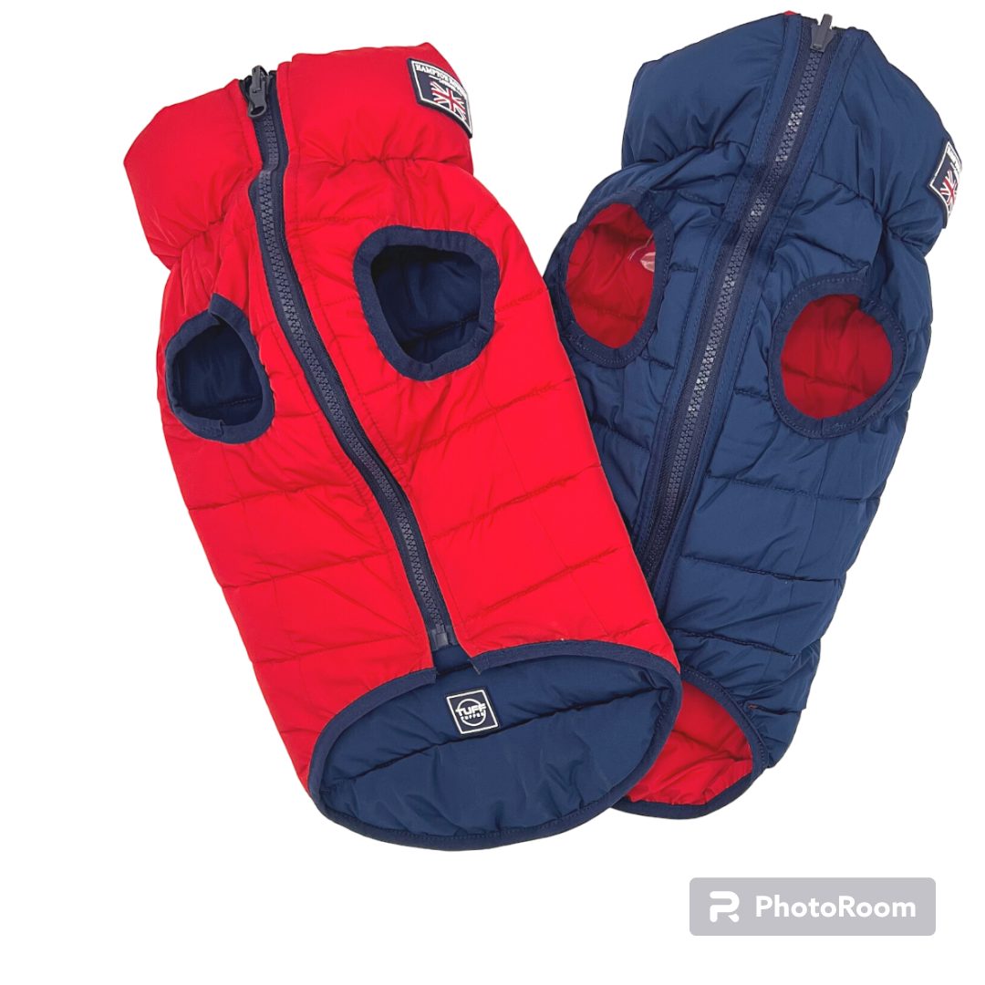 Hampton Hound Red & Navy Reversible Dog Puffer Jacket [Sz:XS 25cm]