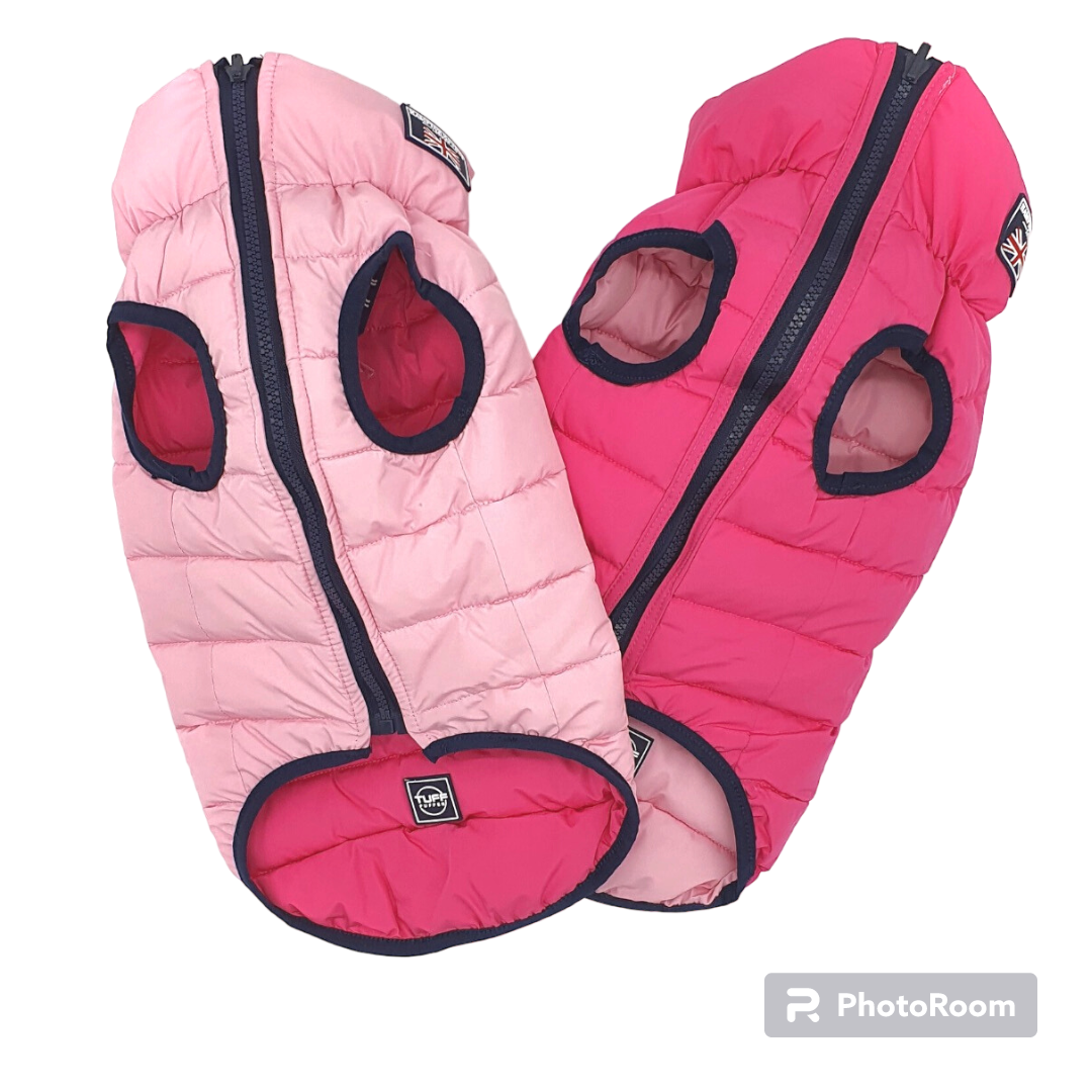 Hampton Hound Baby Pink & Magenta Reversible Dog Puffer Jacket [Sz:XS 25cm]