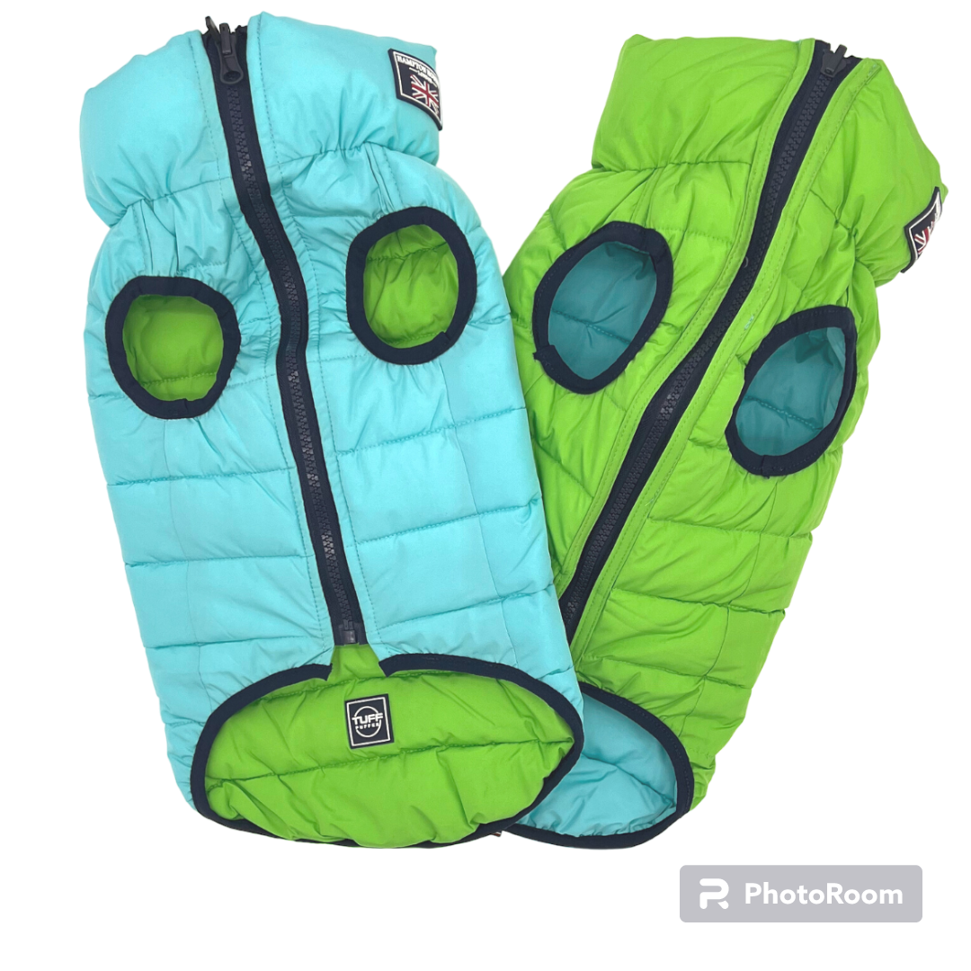 Hampton Hound Aqua & Lime Reversible Dog Puffer Jacket [Sz:XS 25cm]