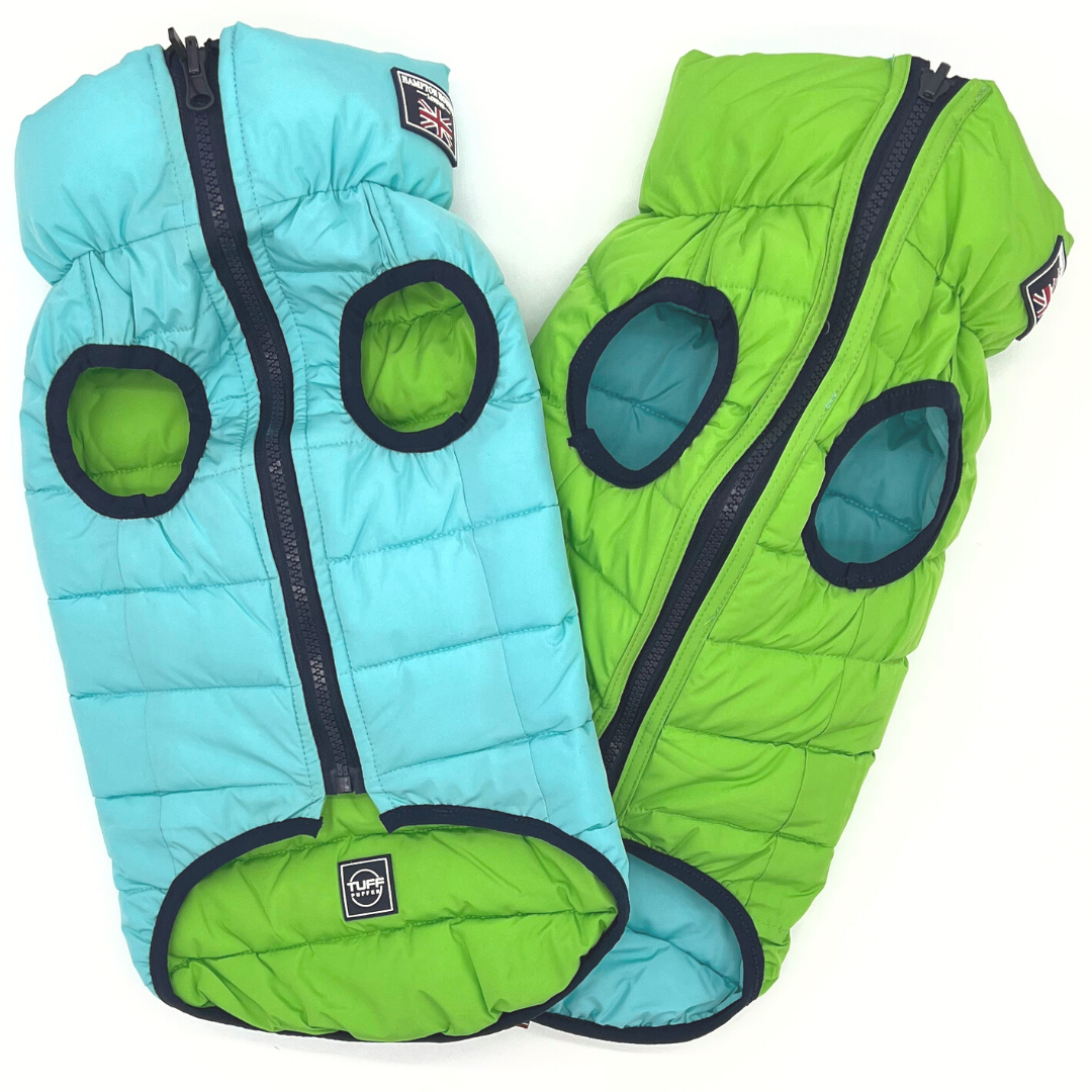 Hampton Hound Aqua & Lime Reversible Dog Puffer Jacket [Sz:XS 25cm]