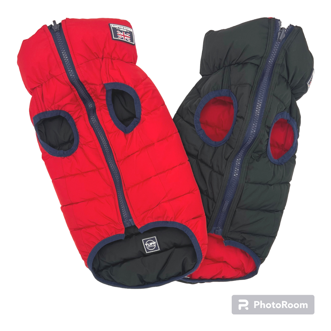 Hampton Hound Red & Black Reversible Dog Puffer Jacket [Sz:XS 25cm]