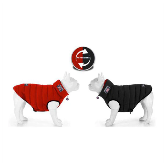 Hampton Hound Red & Black Reversible Dog Puffer Jacket [Sz:XS 25cm]