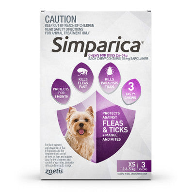 Simparica 10mg 2.6 - 5kg (Purple) 3 pack