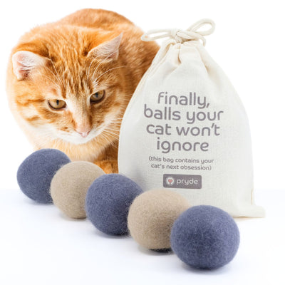 Pryde Pets Claw-some Felt Wool Balls (Set of 5) Charcoal / Oatmeal