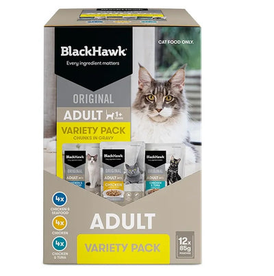 Pack of 12 Black Hawk Cat Variety 85G