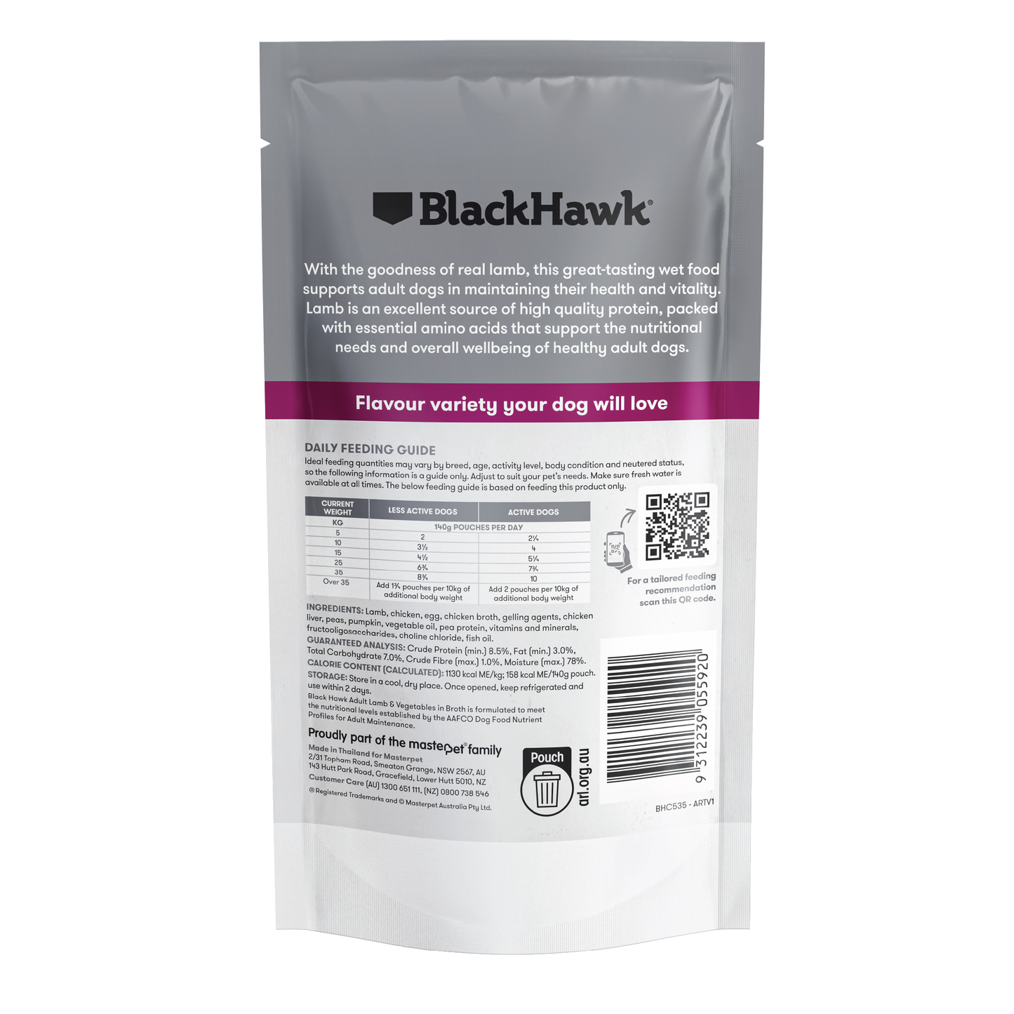 Black Hawk Original Adult Lamb & Vegetables 140g 