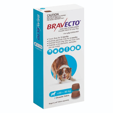 Bravecto Large Dog Blue 20-40kg Chew 2 pack
