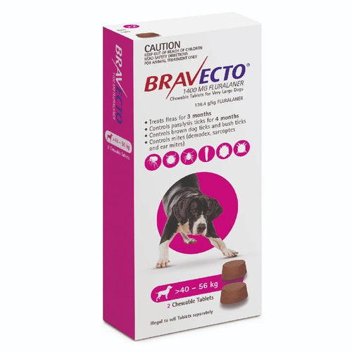 Bravecto XLarge Dog Pink 40-56kg Chew 2 pack