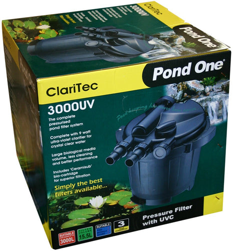 Pond One Claritec 3000Uv Pressurised Filter With 9Watt Ultra Violet Clarifier