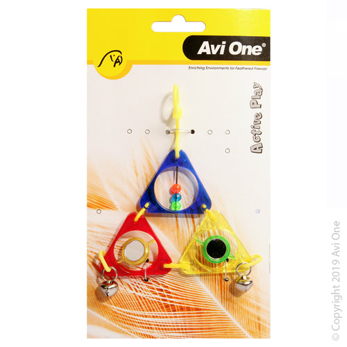 Avi One Bird Toy Triangle Pyramid With Mirror Beads And Bell 16 cm