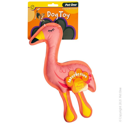 Pet One Dog Toy Interactive Squeaky Flamingo Pink 28cm
