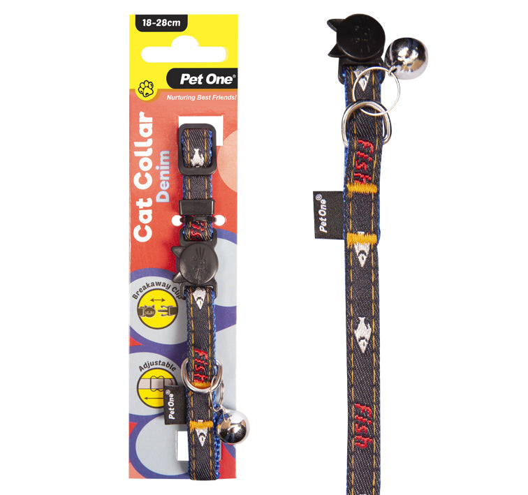 Pet One Cat Collar Nylon 18-28cm 10mm Denim Black