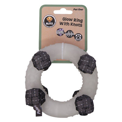 Pet One Dog Toy Blitz Glow In The Dark Ring W Knots Grey M