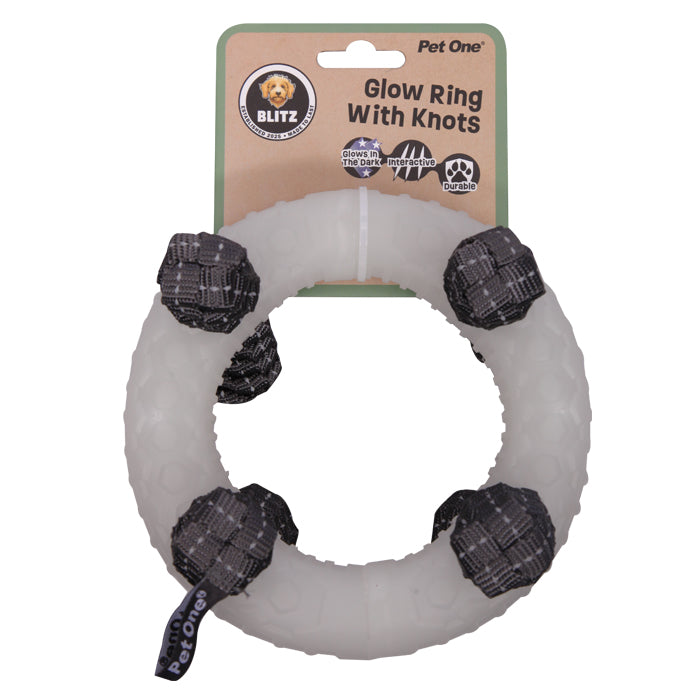 Pet One Dog Toy Blitz Glow In The Dark Ring W Knots Grey L