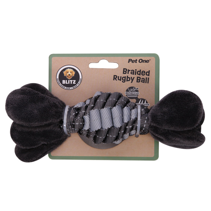 Pet One Dog Toy Blitz Braided Rugby Ball Grey S