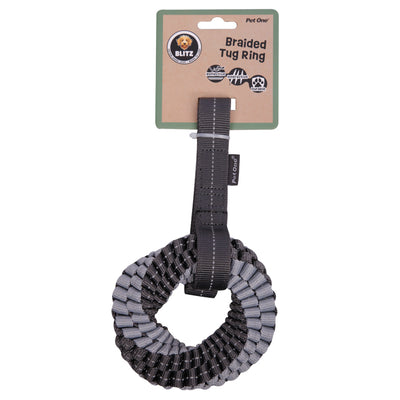 Pet One Dog Toy Blitz Braided Tug Ring with Strap Grey S