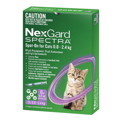 Nexgard Spectra Cat Small 6 Pack 0.8-2.4Kg Spot-On Purple