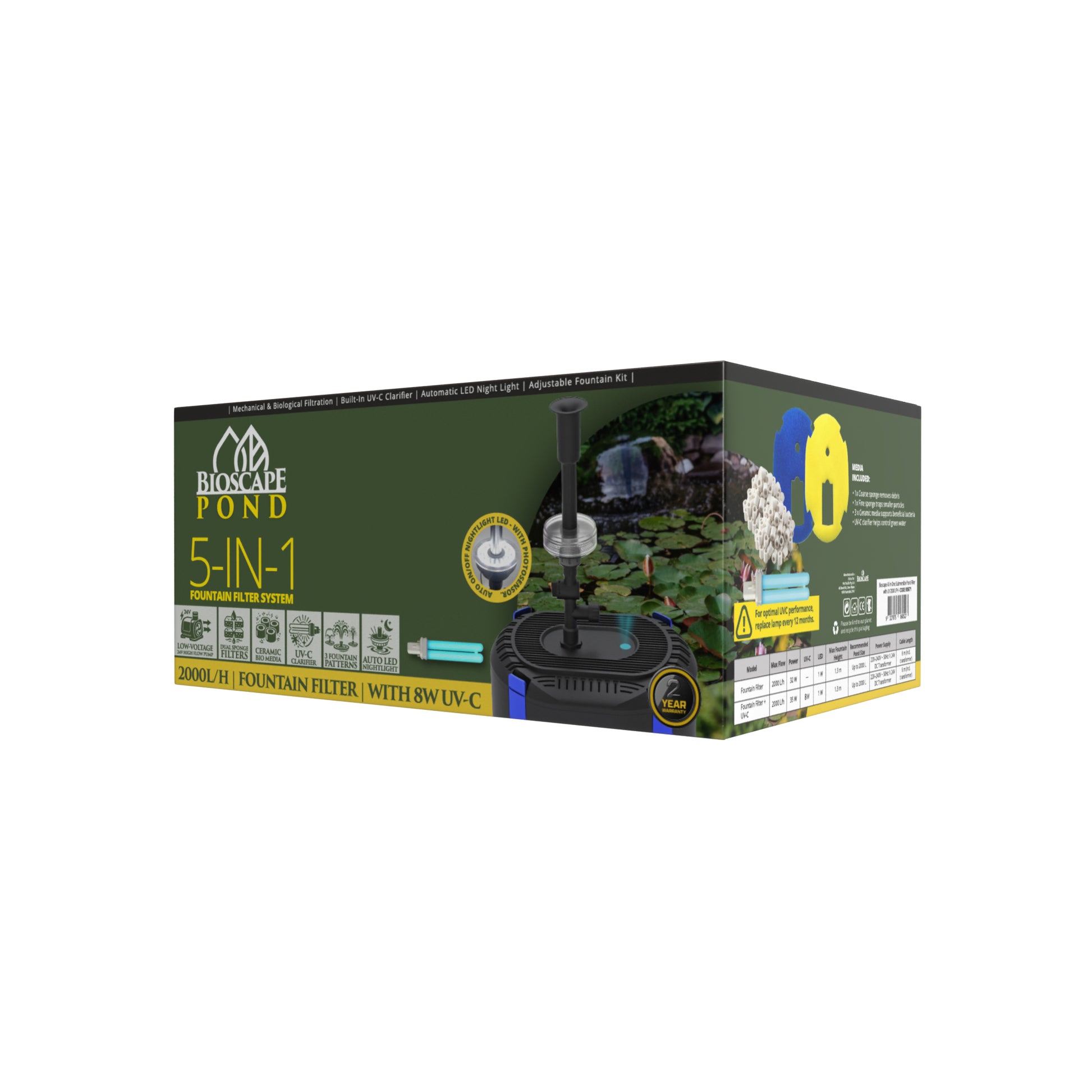 Bioscape - All in One Submersible Pond Filter with UV 2000lph