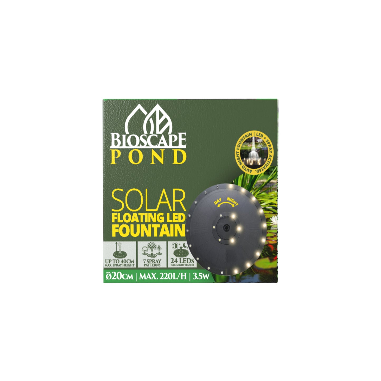 Bioscape Floating Solar Fountain with Lights 20cm