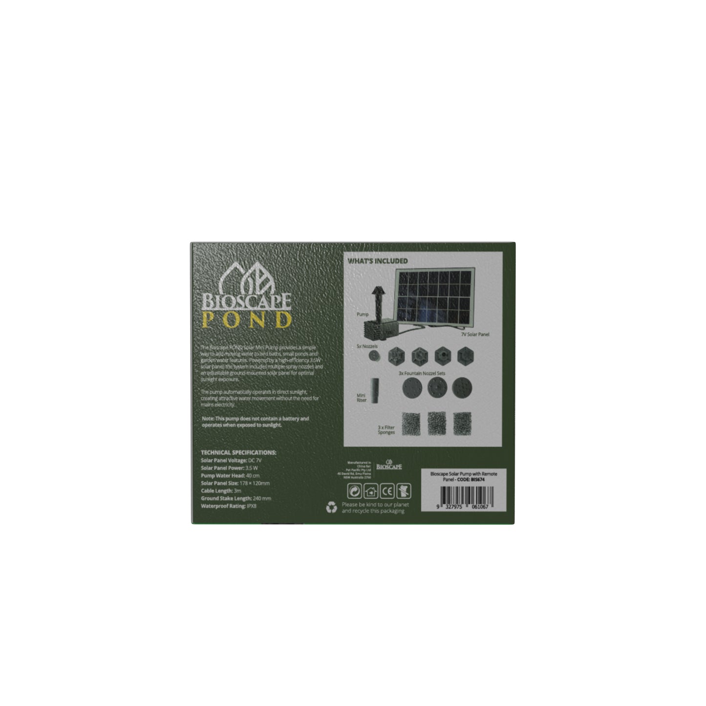 Bioscape Solar Pump with Remote Panel