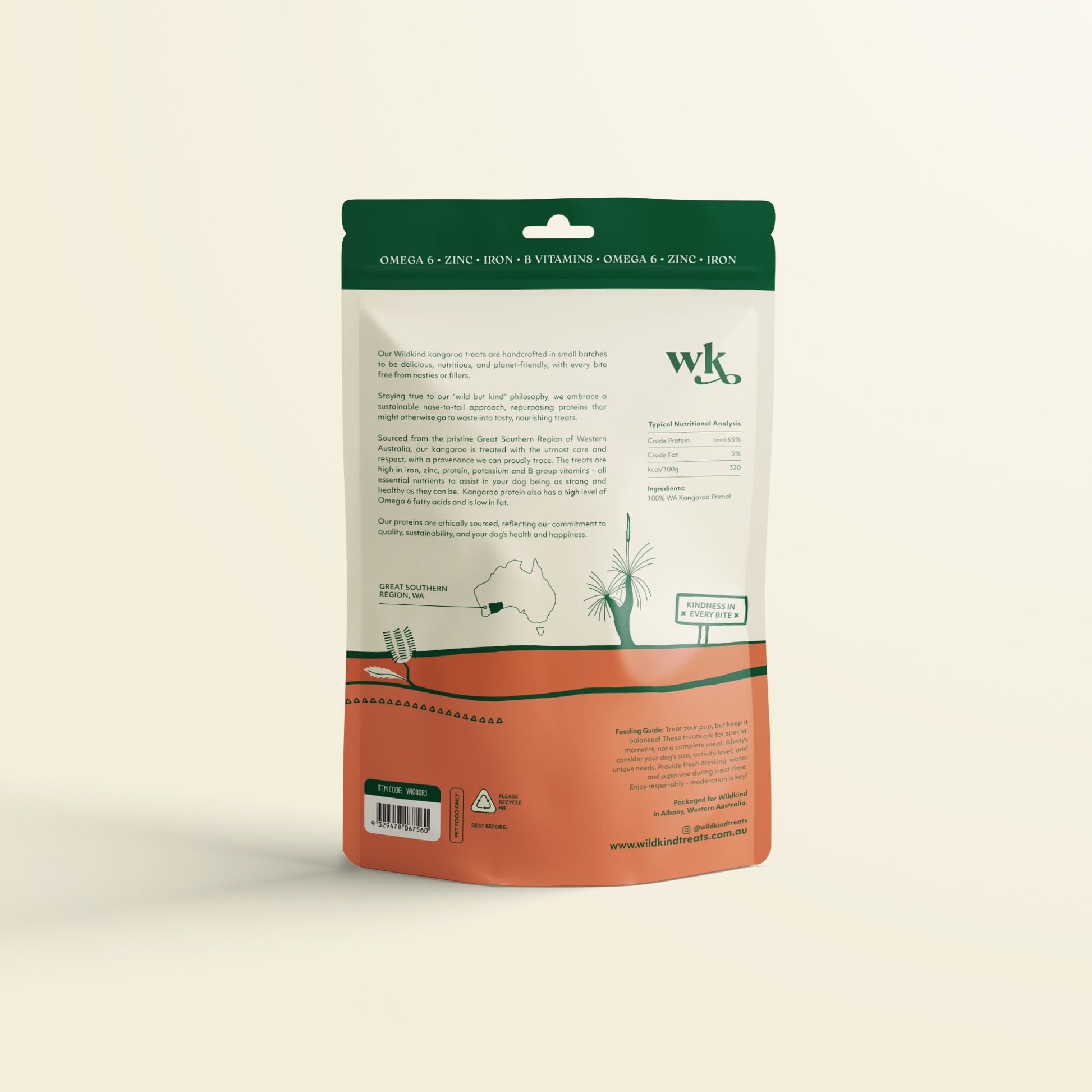 Wildkind Dog Treat Great Southern Kangaroo Jerky 100G
