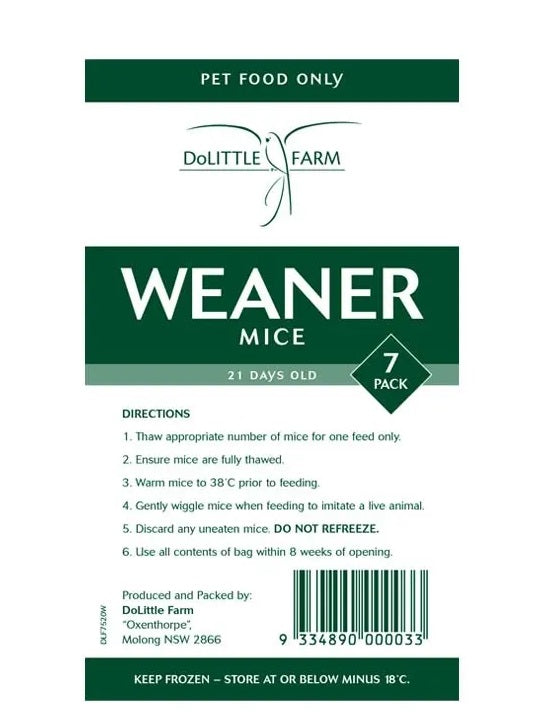 Dolittle Farm Weaner Mice 7 pack *Available in store or local delivery only*