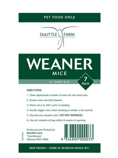 Dolittle Farm Weaner Mice 7 pack *Available in store or local delivery only*