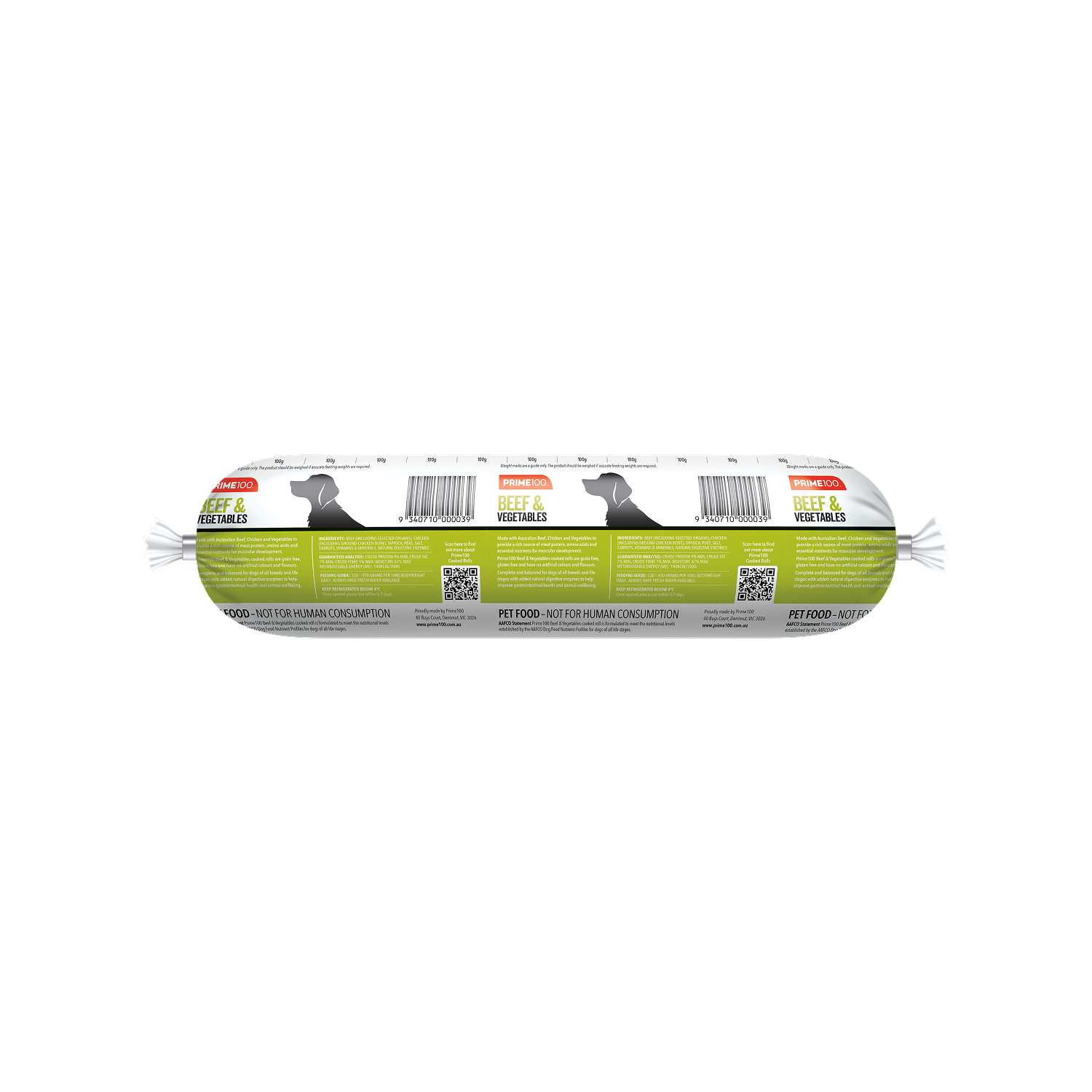Prime 100 Beef & Vegetables Roll 1kg *Available for Instore Pickup or Local Delivery Only*