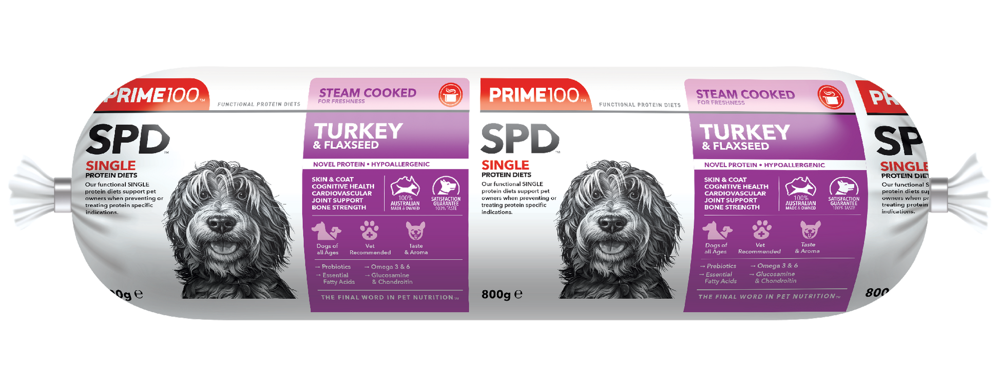 Prime 100 Turkey and Flaxseed Roll 800g *Available for In Store Pick Up *