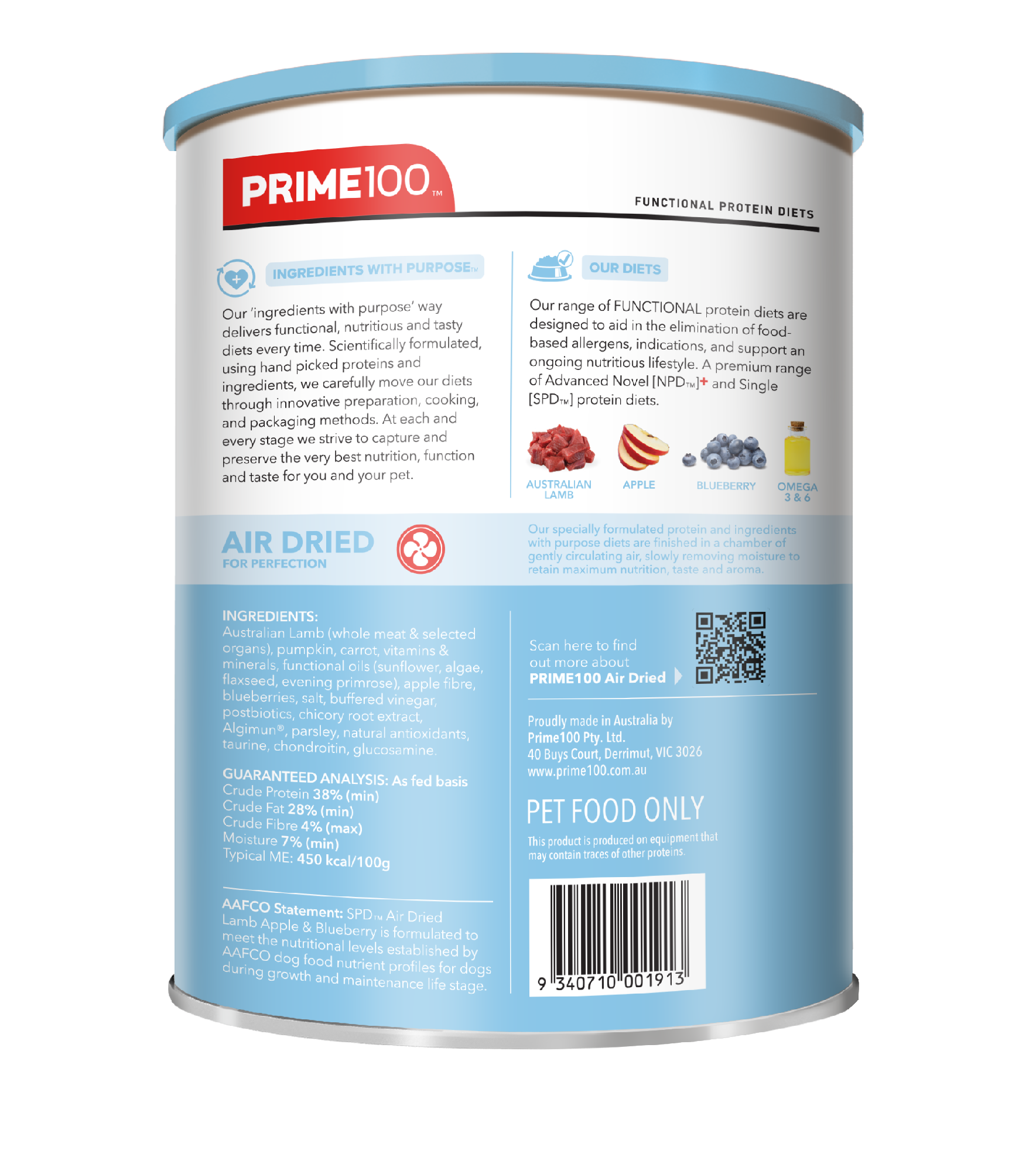 SPD Lamb Apple & Blueberry Puppy Air Dried 600g