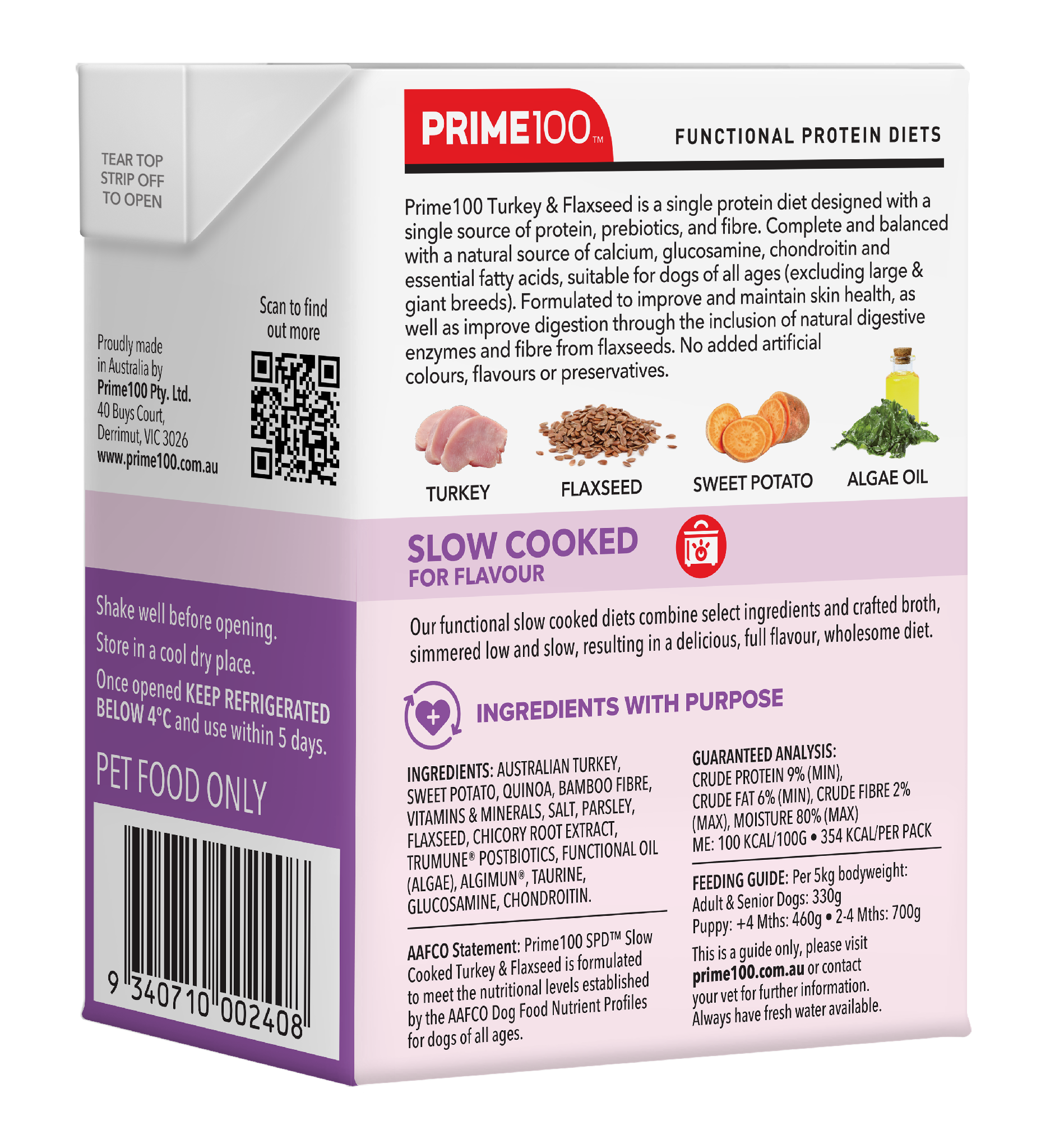 Prime 100 SPD Turkey & Flaxseed Slow Cooked 354g