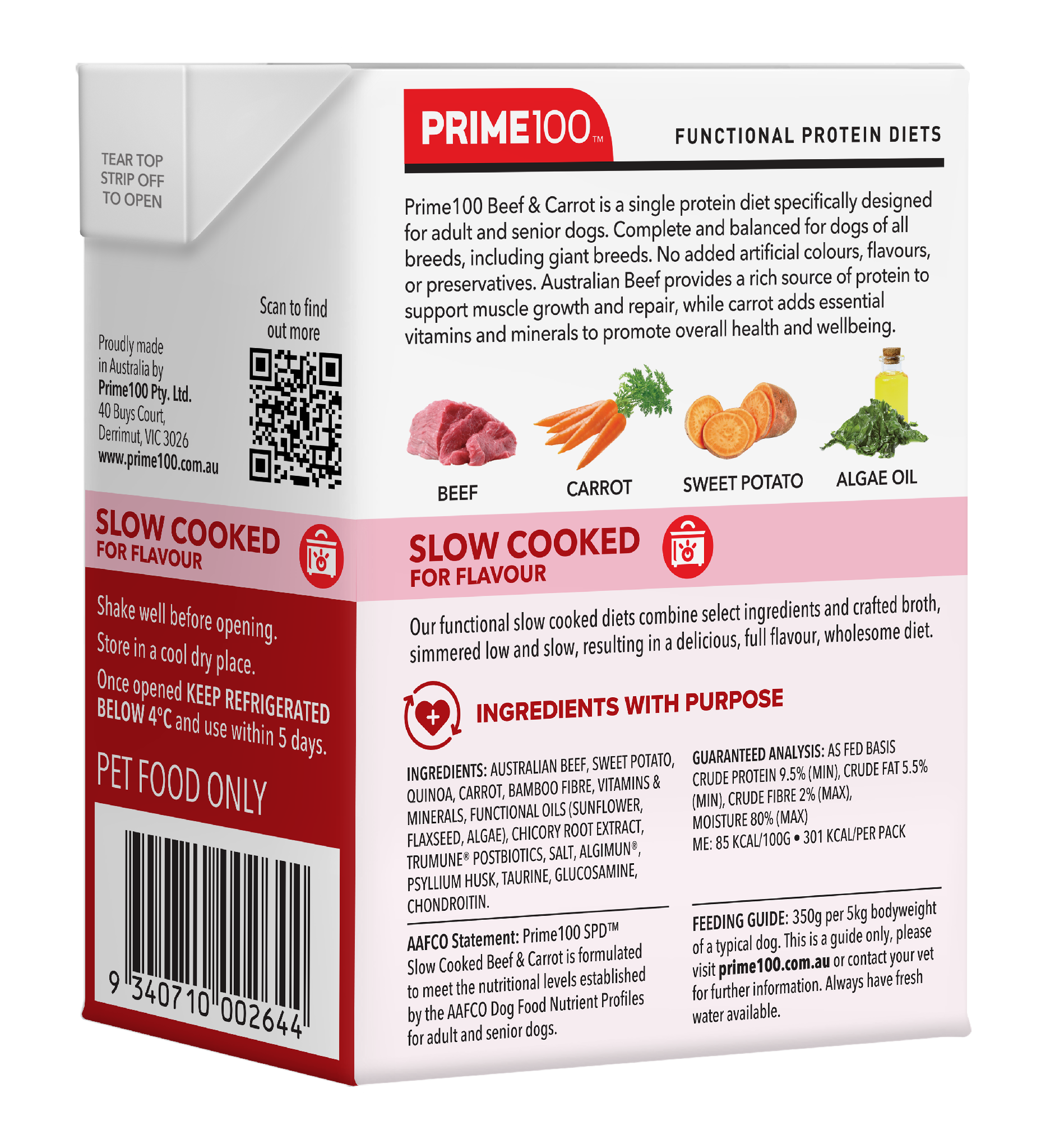 Prime 100 SPD Beef & Carrot Slow Cooked 354g 