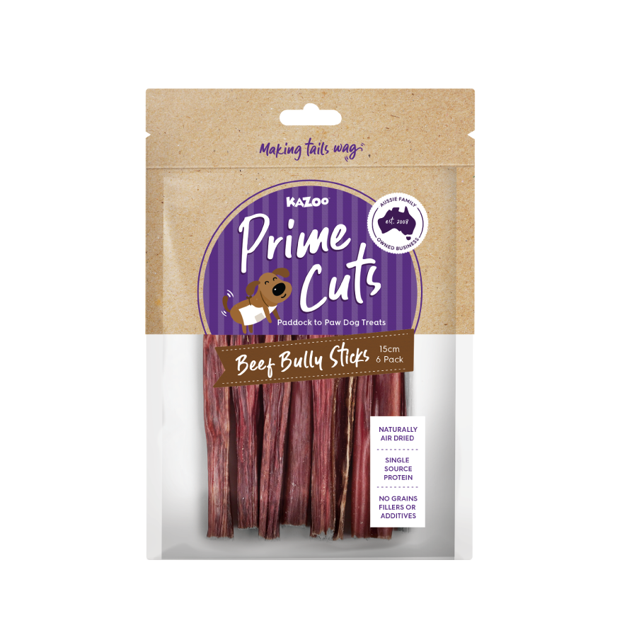 Kazoo Prime Cuts Beef Bully Sticks – 15cm 6 pack