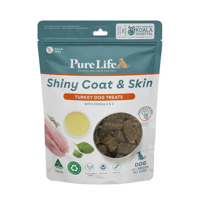 Pure Life Shiny Coat and Skin Turkey Dog Treats 100G