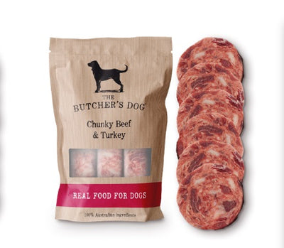 The Butchers Dog Chunky Beef And Turkey with Vegetables 1.5Kg 6 Disc Available In Store or Local Delivery Only