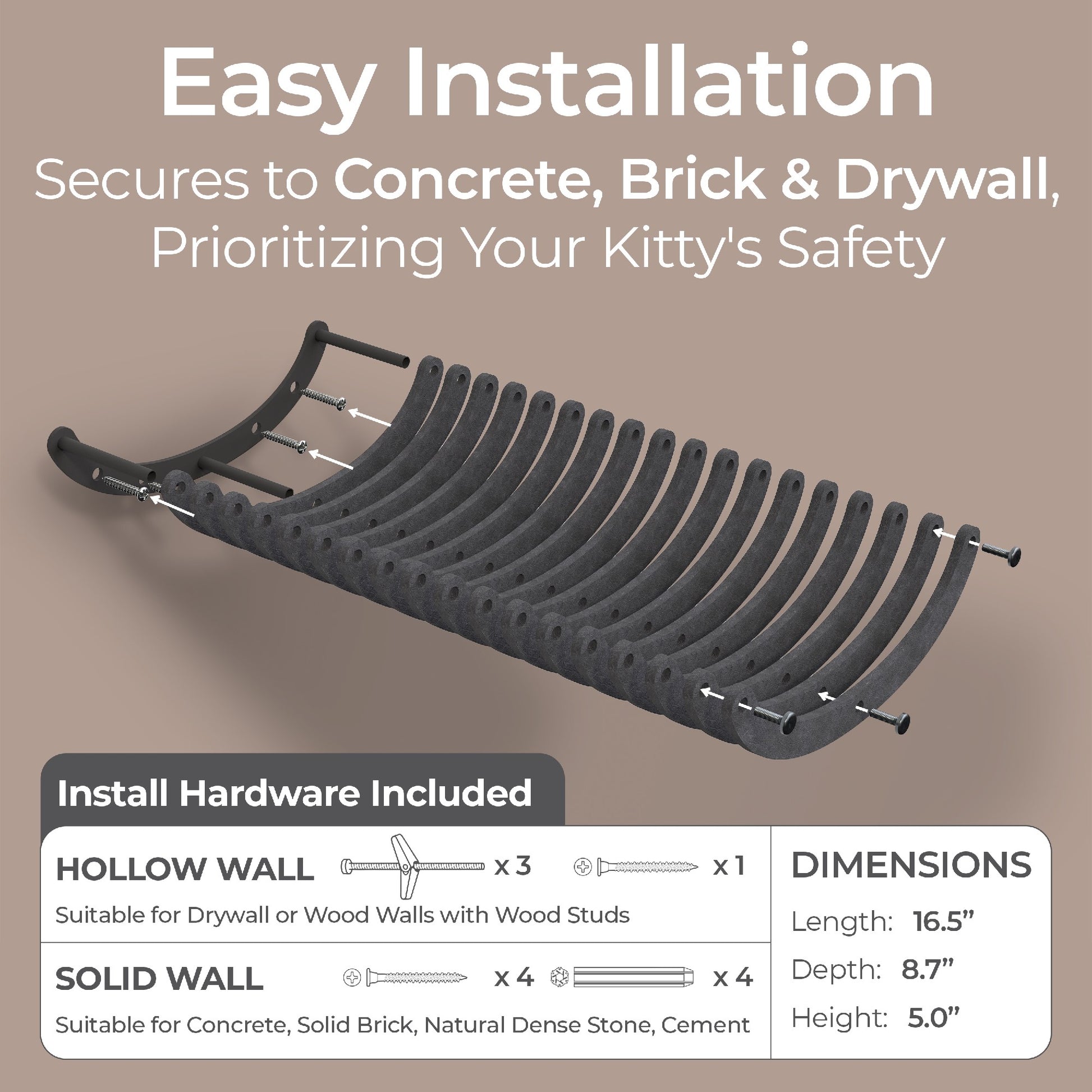 Pryde Pets Cat Climber Curved Shelf Charcoal