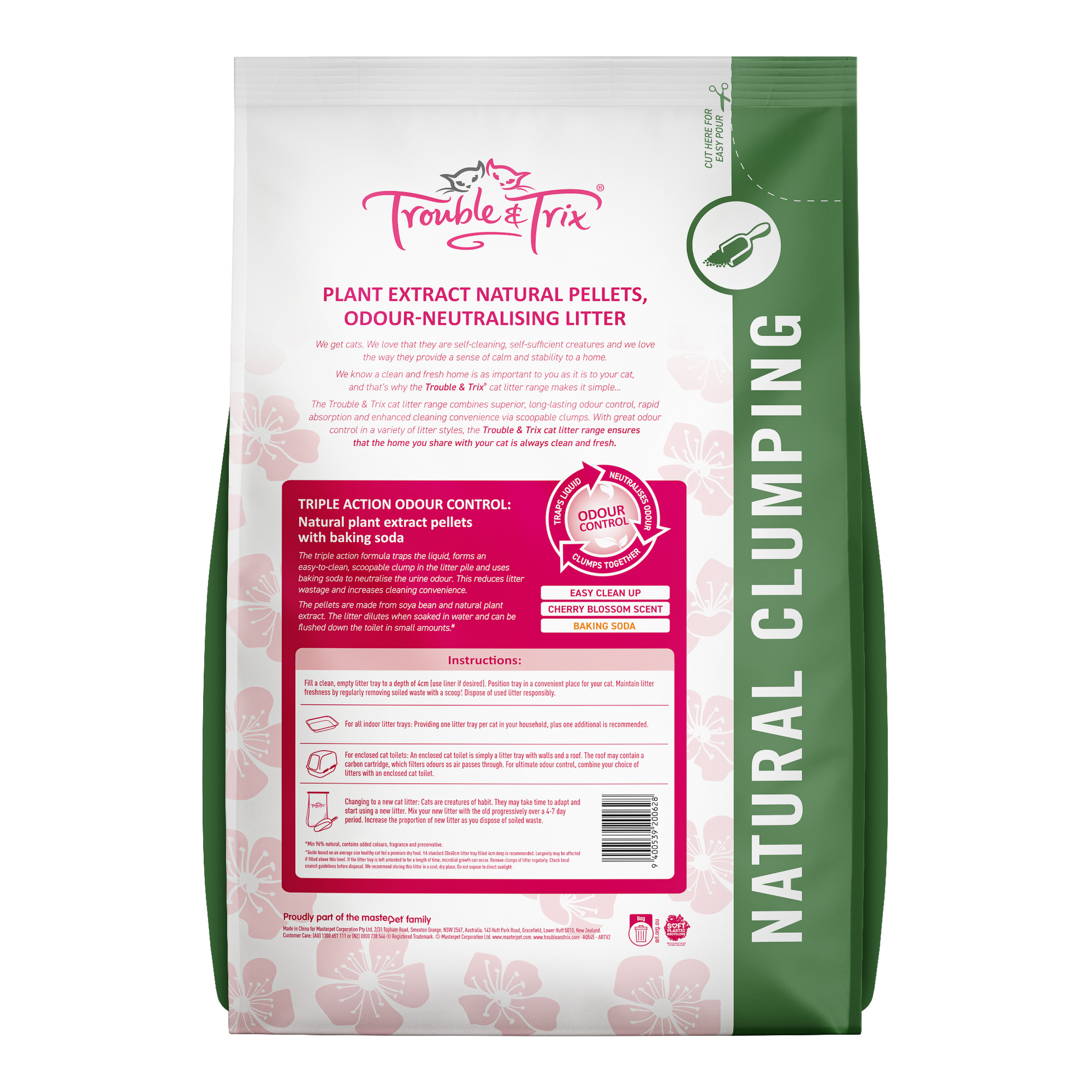 Trouble & Trix Cat Litter Cherry Blossom Natural Litter 10 litre