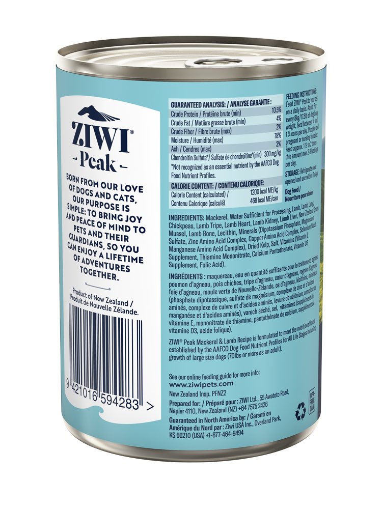 Ziwi Peak Dog Mackeral & Lamb Can 390g