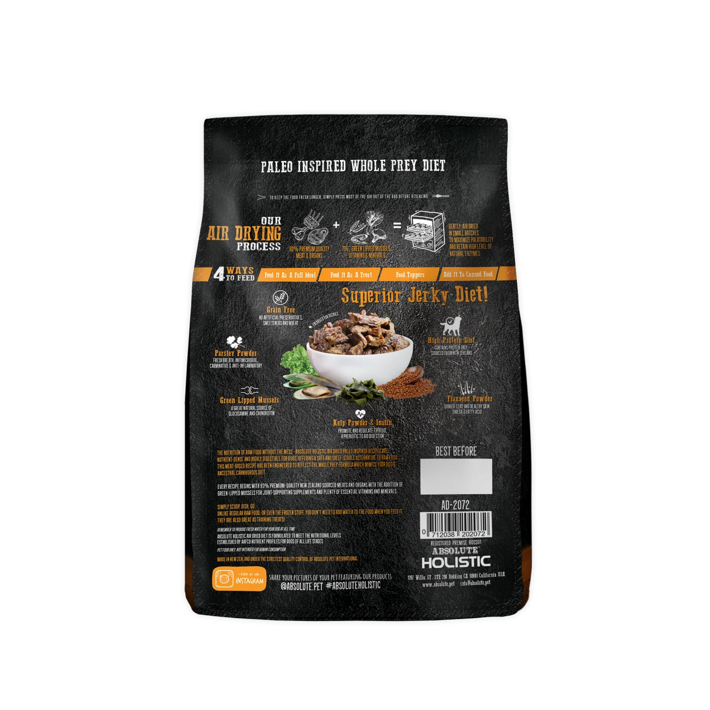 Absolute Holistic Air Dried Dog Food Lamb & Salmon 1kg Bag