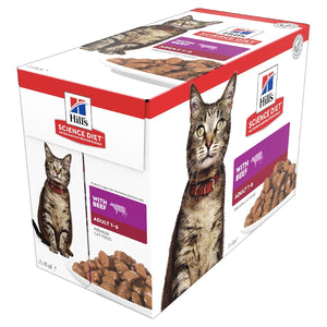 Pack of 12 Science Diet Cat Adult Beef 85g Pouch