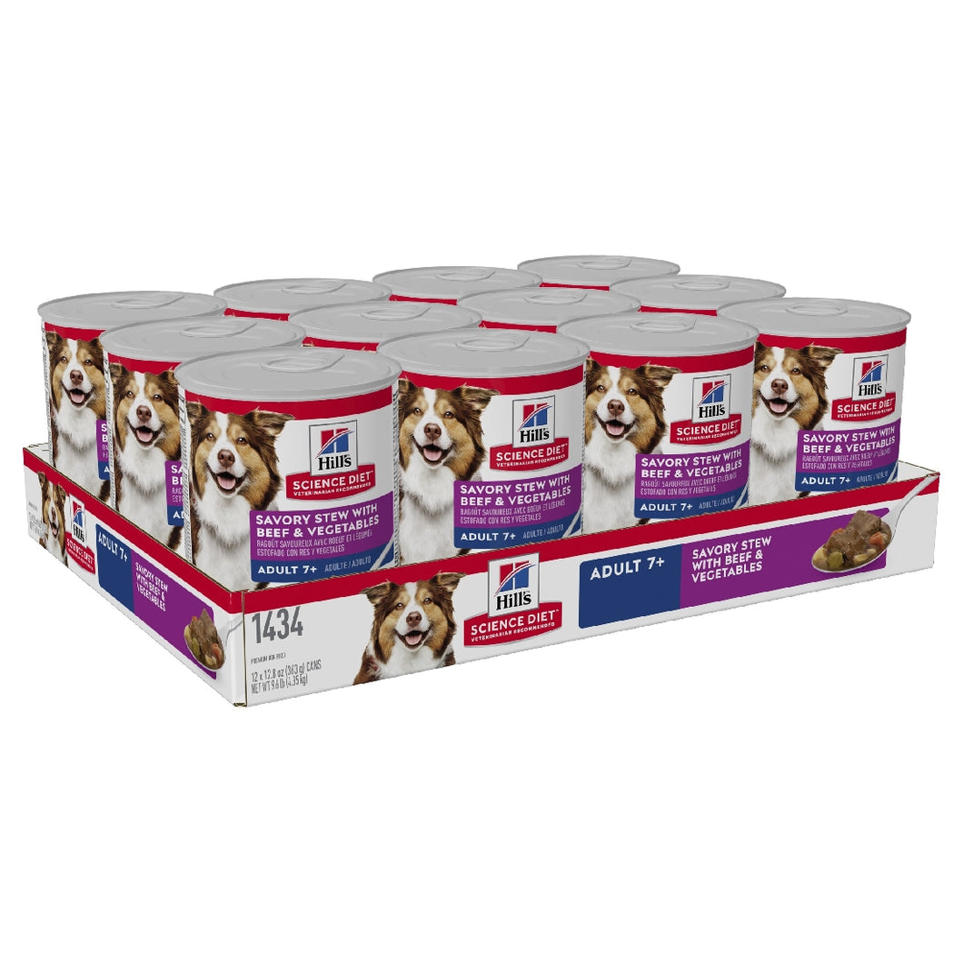 Pack of 12 Science Diet Dog Mature Savoury Beef Stew 363G can