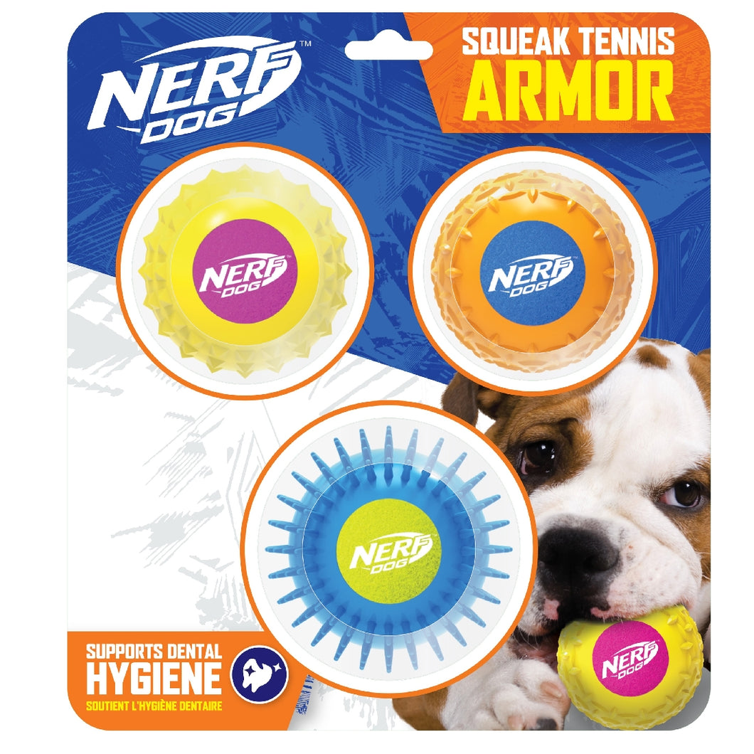 Nerf Armor Squeak Ball Set - 3 Pack Yellow/Pink-Orange/Blue & Blue/Green on Blister