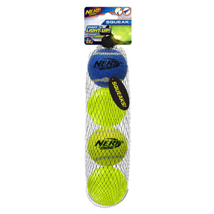 Nerf 4 Ball Pack 10cm - 2 x Squeak Tennis Balls / 2 x TPR Lightning LED Balls