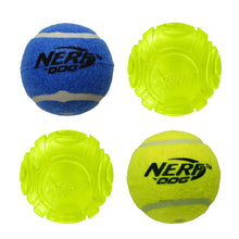 Nerf 4 Ball Pack 10cm - 2 x Squeak Tennis Balls / 2 x TPR Lightning LED Balls