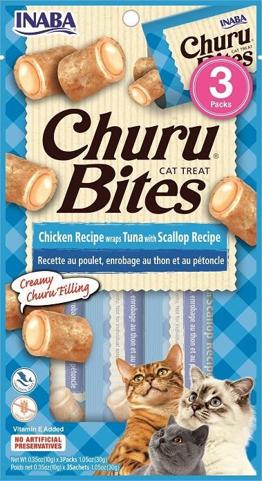 Inaba Cat Treats Churu Bites Chicken Recipe wraps Tuna with Scallop Recipe