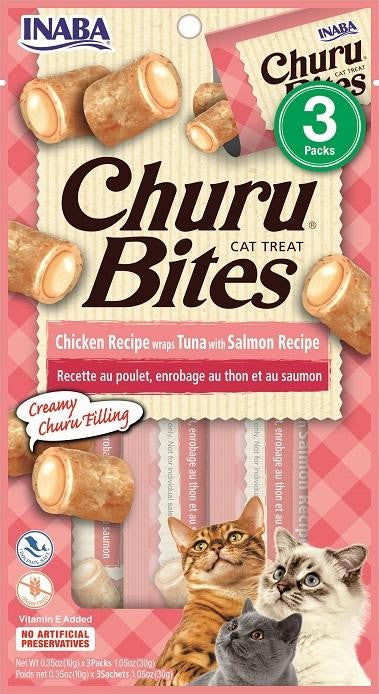 Inaba Cat Treat Churu Bites Chicken Recipe wraps Tuna with Salmon Recipe