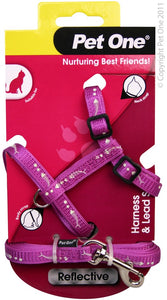 Pet One Cat Lead & Harness Set Reflective 15 to 22.5cm 10mm Purple