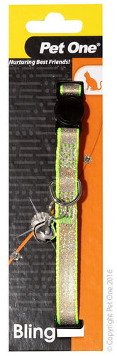 Pet One Cat Collar Sparkle with Breakaway Clip Green 30cm