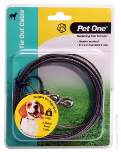 Pet One Tie Out Cable 3Mm Suits Dogs Up To 15Kg